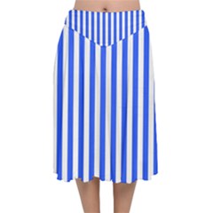 Blue Stripes, Sticker, Stickers Velvet Flared Midi Skirt