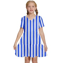 Blue Stripes, Sticker, Stickers Kids  Short Sleeve Tiered Mini Dress