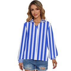 Blue Stripes, Sticker, Stickers Women s Long Sleeve Button Up Shirt