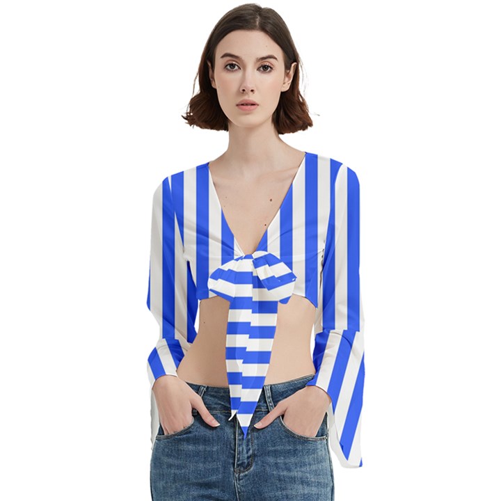 Blue Stripes, Sticker, Stickers Trumpet Sleeve Cropped Top