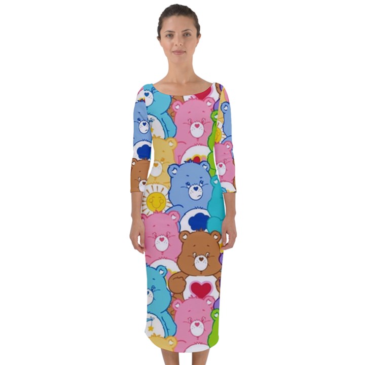 Care Bears, Adorable, Art Quarter Sleeve Midi Bodycon Dress