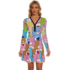 Care Bears, Adorable, Art Long Sleeve Deep V Mini Dress  by kyorashop23