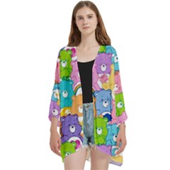 Care Bears, Adorable, Art Open Front 3/4 Sleeve Batwing Chiffon Cardigan Kimono