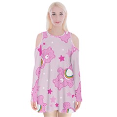 Cheer Bear Pink, Care, Care Bears, Cartoon Velvet Long Sleeve Shoulder Cutout Dress by kyorashop23