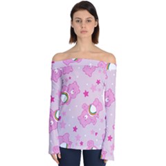 Cheer Bear Pink, Care, Care Bears, Cartoon Off Shoulder Long Sleeve Top by kyorashop23