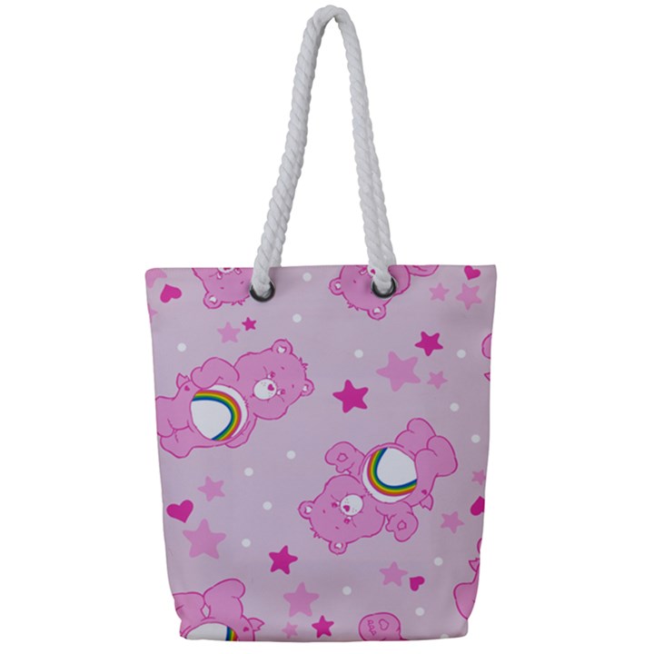 Cheer Bear Pink, Care, Care Bears, Cartoon Full Print Rope Handle Tote (Small)