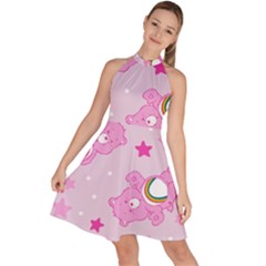 Cheer Bear Pink, Care, Care Bears, Cartoon Sleeveless Halter Neck A-line Dress by kyorashop23