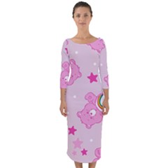 Cheer Bear Pink, Care, Care Bears, Cartoon Quarter Sleeve Midi Bodycon Dress by kyorashop23