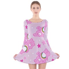 Cheer Bear Pink, Care, Care Bears, Cartoon Long Sleeve Velvet Skater Dress