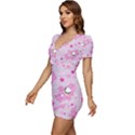 Cheer Bear Pink, Care, Care Bears, Cartoon Low Cut Cap Sleeve Mini Dress View2