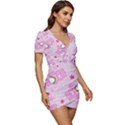 Cheer Bear Pink, Care, Care Bears, Cartoon Low Cut Cap Sleeve Mini Dress View3