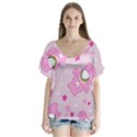 Cheer Bear Pink, Care, Care Bears, Cartoon V-Neck Flutter Sleeve Top View1