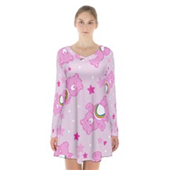 Cheer Bear Pink, Care, Care Bears, Cartoon Long Sleeve Velvet V-neck Dress