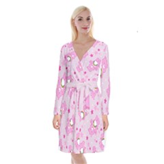 Cheer Bear Pink, Care, Care Bears, Cartoon Long Sleeve Velvet Front Wrap Dress by kyorashop23