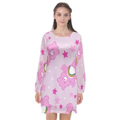 Cheer Bear Pink, Care, Care Bears, Cartoon Long Sleeve Chiffon Shift Dress  by kyorashop23