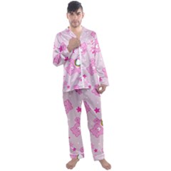 Cheer Bear Pink, Care, Care Bears, Cartoon Men s Long Sleeve Satin Pajamas Set by kyorashop23