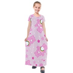 Cheer Bear Pink, Care, Care Bears, Cartoon Kids  Short Sleeve Maxi Dress by kyorashop23