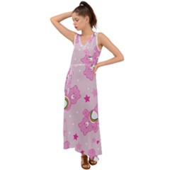 Cheer Bear Pink, Care, Care Bears, Cartoon V-neck Chiffon Maxi Dress by kyorashop23