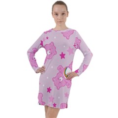 Cheer Bear Pink, Care, Care Bears, Cartoon Long Sleeve Hoodie Dress