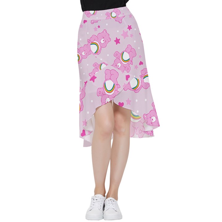 Cheer Bear Pink, Care, Care Bears, Cartoon Frill Hi Low Chiffon Skirt