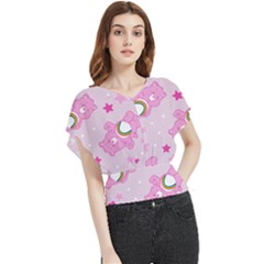 Cheer Bear Pink, Care, Care Bears, Cartoon Butterfly Chiffon Blouse