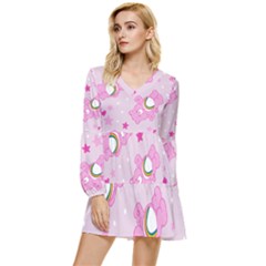 Cheer Bear Pink, Care, Care Bears, Cartoon Tiered Long Sleeve Mini Dress by kyorashop23