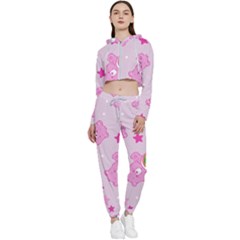 Cheer Bear Pink, Care, Care Bears, Cartoon Cropped Zip Up Lounge Set by kyorashop23