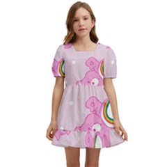 Cheer Bear Pink, Care, Care Bears, Cartoon Kids  Short Sleeve Dolly Dress