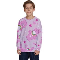 Cheer Bear Pink, Care, Care Bears, Cartoon Kids  Crewneck Sweatshirt