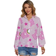 Cheer Bear Pink, Care, Care Bears, Cartoon Women s Long Sleeve Button Up Shirt