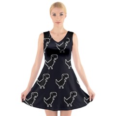 Cute Black, Dinosaur V-neck Sleeveless Dress by kyorashop23