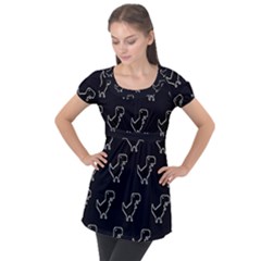 Cute Black, Dinosaur Puff Sleeve Tunic Top by kyorashop23