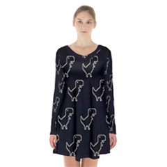 Cute Black, Dinosaur Long Sleeve Velvet V-neck Dress