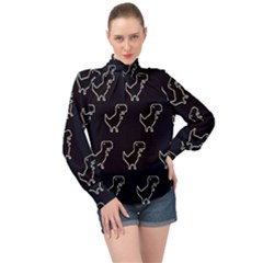 Cute Black, Dinosaur High Neck Long Sleeve Chiffon Top by kyorashop23