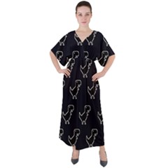 Cute Black, Dinosaur V-neck Boho Style Maxi Dress by kyorashop23