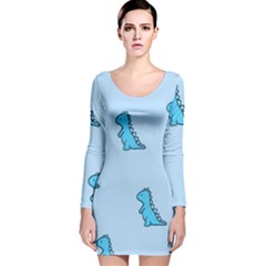 Dinosaur , Cute, Pastel, Long Sleeve Velvet Bodycon Dress