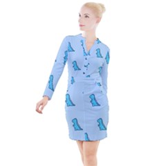 Dinosaur , Cute, Pastel, Button Long Sleeve Dress by kyorashop23