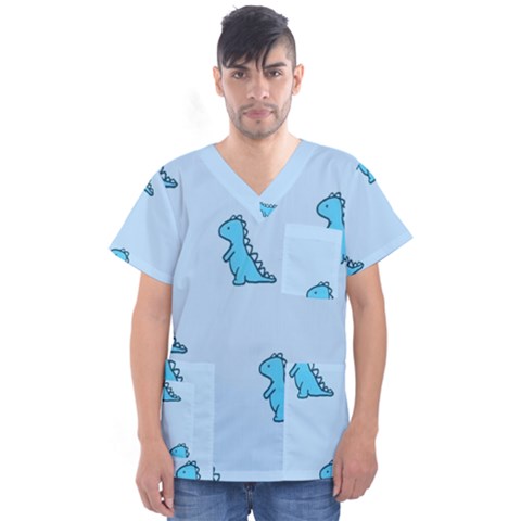 Dinosaur , Cute, Pastel, Men s V-neck Scrub Top by kyorashop23