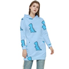 Dinosaur , Cute, Pastel, Women s Long Oversized Pullover Hoodie