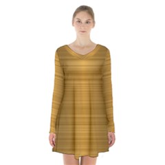 Gold, Desenho, Golden, Metal, Shiny, Long Sleeve Velvet V-neck Dress