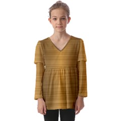 Gold, Desenho, Golden, Metal, Shiny, Kids  V Neck Casual Top by kyorashop23