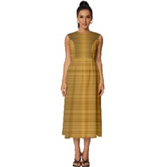 Gold, Desenho, Golden, Metal, Shiny, Sleeveless Round Neck Midi Dress by kyorashop23