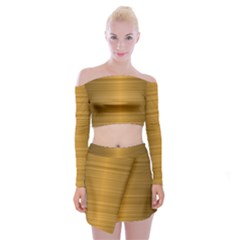 Gold, Desenho, Golden, Metal, Shiny, Off Shoulder Top With Mini Skirt Set by kyorashop23