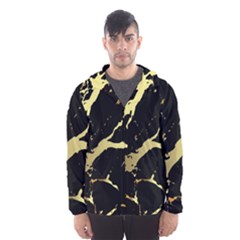 Marble Black, Kiss, Gold, Pretty Men s Hooded Windbreaker