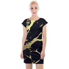 Marble Black, Kiss, Gold, Pretty Cap Sleeve Bodycon Dress by kyorashop23