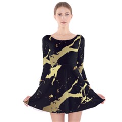 Marble Black, Kiss, Gold, Pretty Long Sleeve Velvet Skater Dress