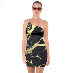 Marble Black, Kiss, Gold, Pretty One Shoulder Ring Trim Bodycon Dress by kyorashop23