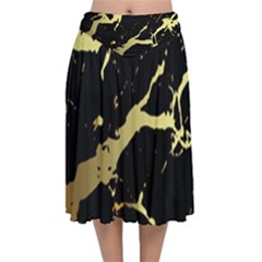 Marble Black, Kiss, Gold, Pretty Velvet Flared Midi Skirt