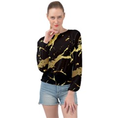 Marble Black, Kiss, Gold, Pretty Banded Bottom Chiffon Top by kyorashop23