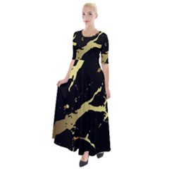 Marble Black, Kiss, Gold, Pretty Half Sleeves Maxi Dress by kyorashop23